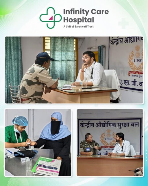 A day dedicated to health and well-being. 💙Highlights from our Free Health Camp at CISF Barracks, Varanasi Airport, where our specialists provided consultations in General Medicine, Orthopaedics, and Cardiology.#InfinityCareHospital #HealthCamp #CommunityHealth #HealthcareForAll #Varanasi