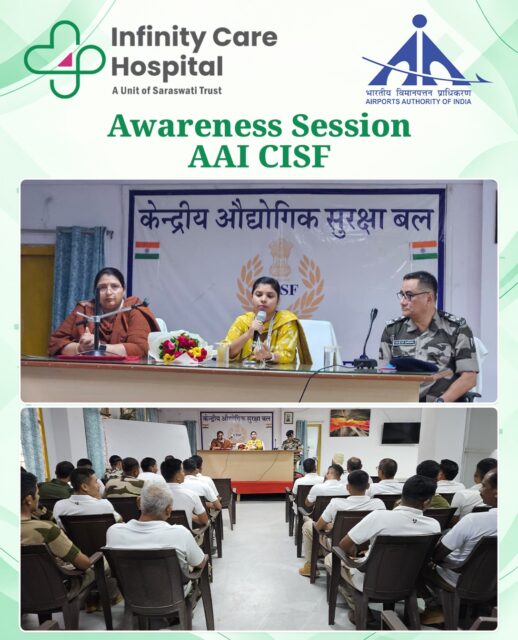 Promoting healthier choices, one conversation at a time. 💙Infinity Care Hospital conducted a health awareness session at AAI CISF, focusing on the importance of balanced nutrition, healthy lifestyle practices and preventive healthcare. The session aimed to empower participants with practical knowledge to make informed choices for a healthier, happier life.#InfinityCareHospital #HealthAwareness #HealthyLifestyle #Nutrition #PreventiveHealthcare